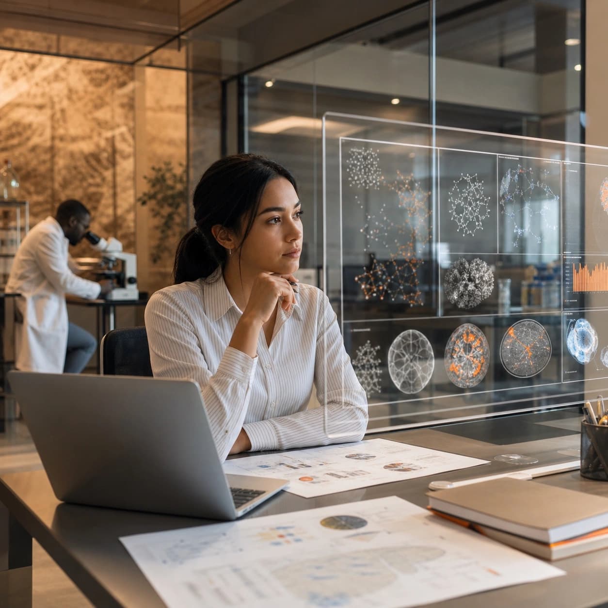 Research analyst reviewing scientific intelligence