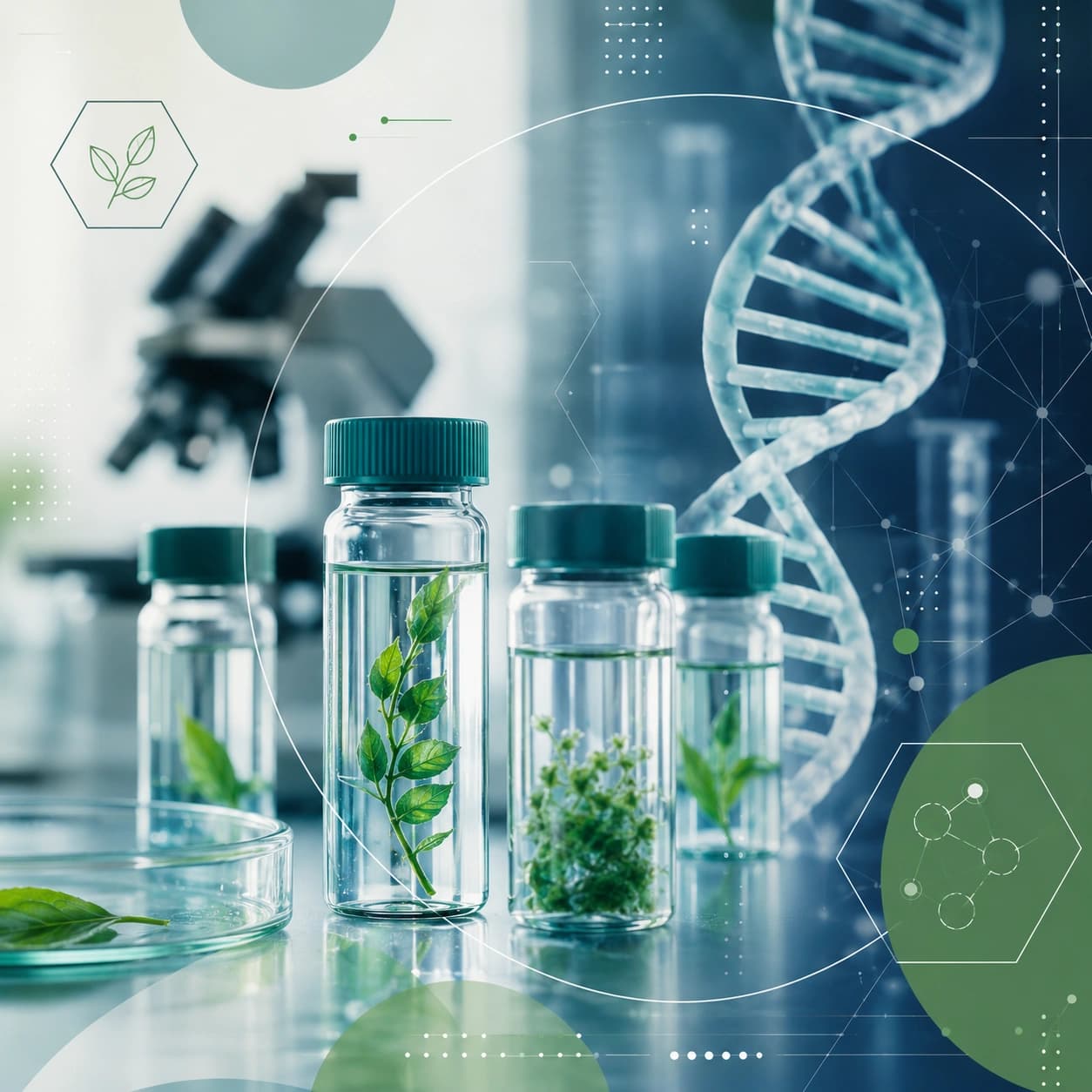 Biotechnology vials in a research lab